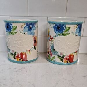 The Pioneer Woman Floral Utensil Crock Set Of Two - Blue and Red